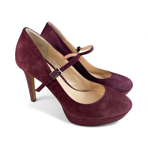 Vince Camuto Women's Joshlynn Mary Jane Pumps 8.5M Burgundy Suede Platform Heels - Picture 1 of 12